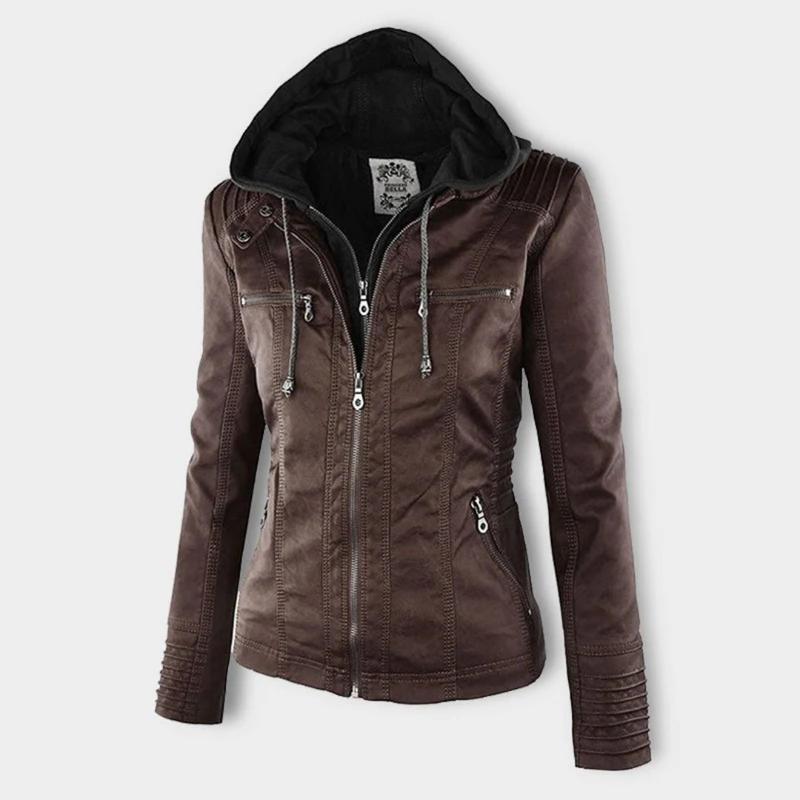 Chaqueta de cuero con capucha
